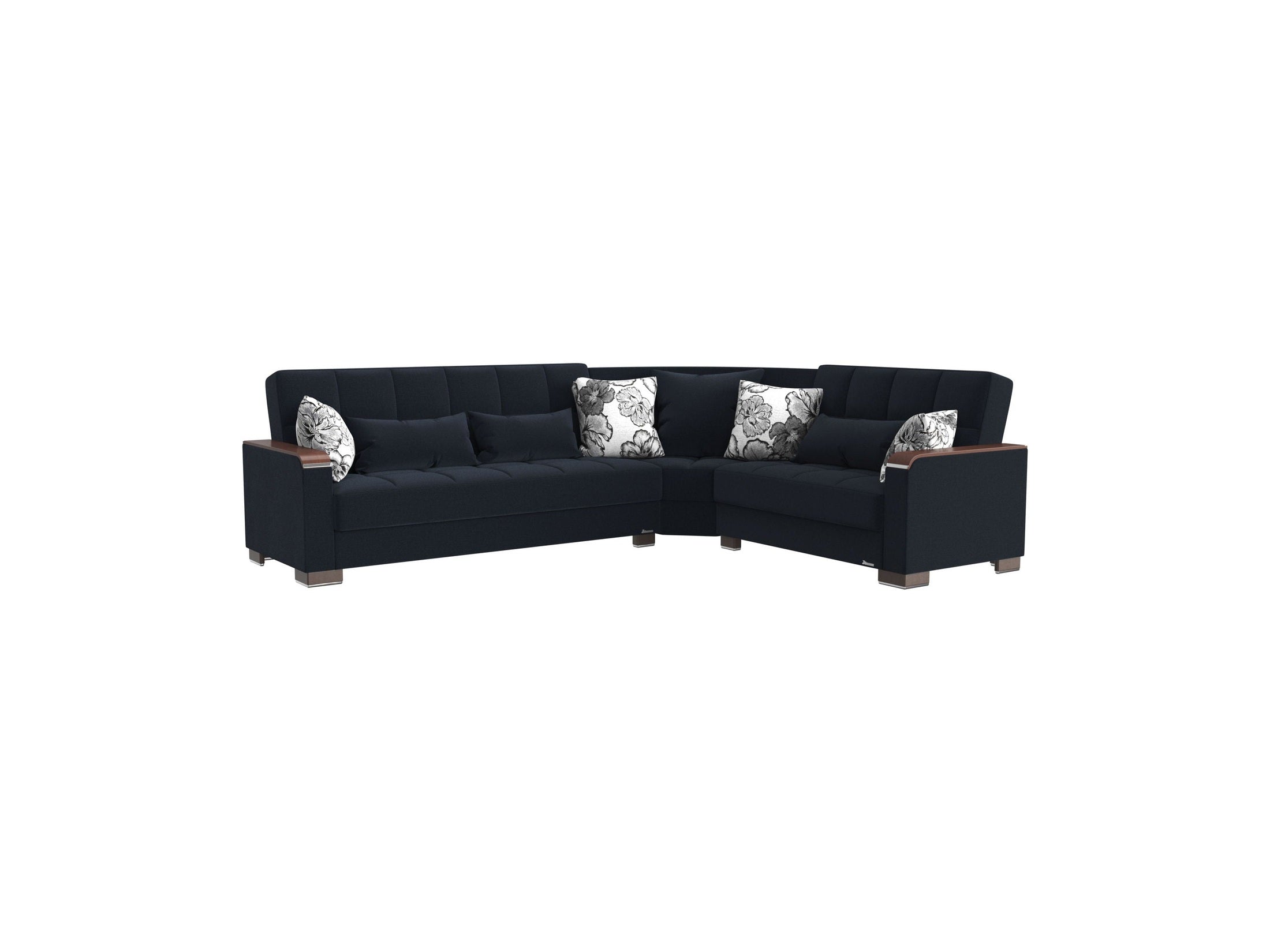 Ottomanson Armada X - Upholstered Convertible Wood Trimmed Sectional With Storage - Polyester