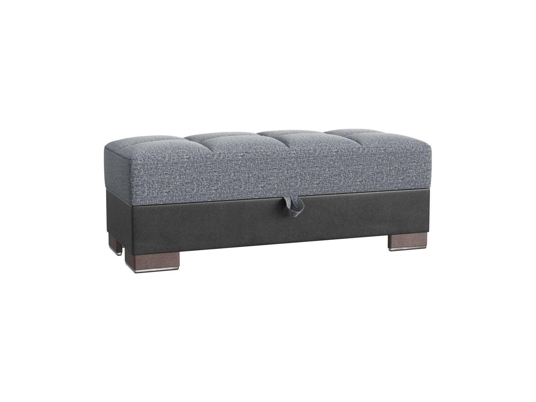 Ottomanson Armada X - Upholstered Convertible Wood Trimmed Ottoman With Storage - Gray/Black PU Polyester
