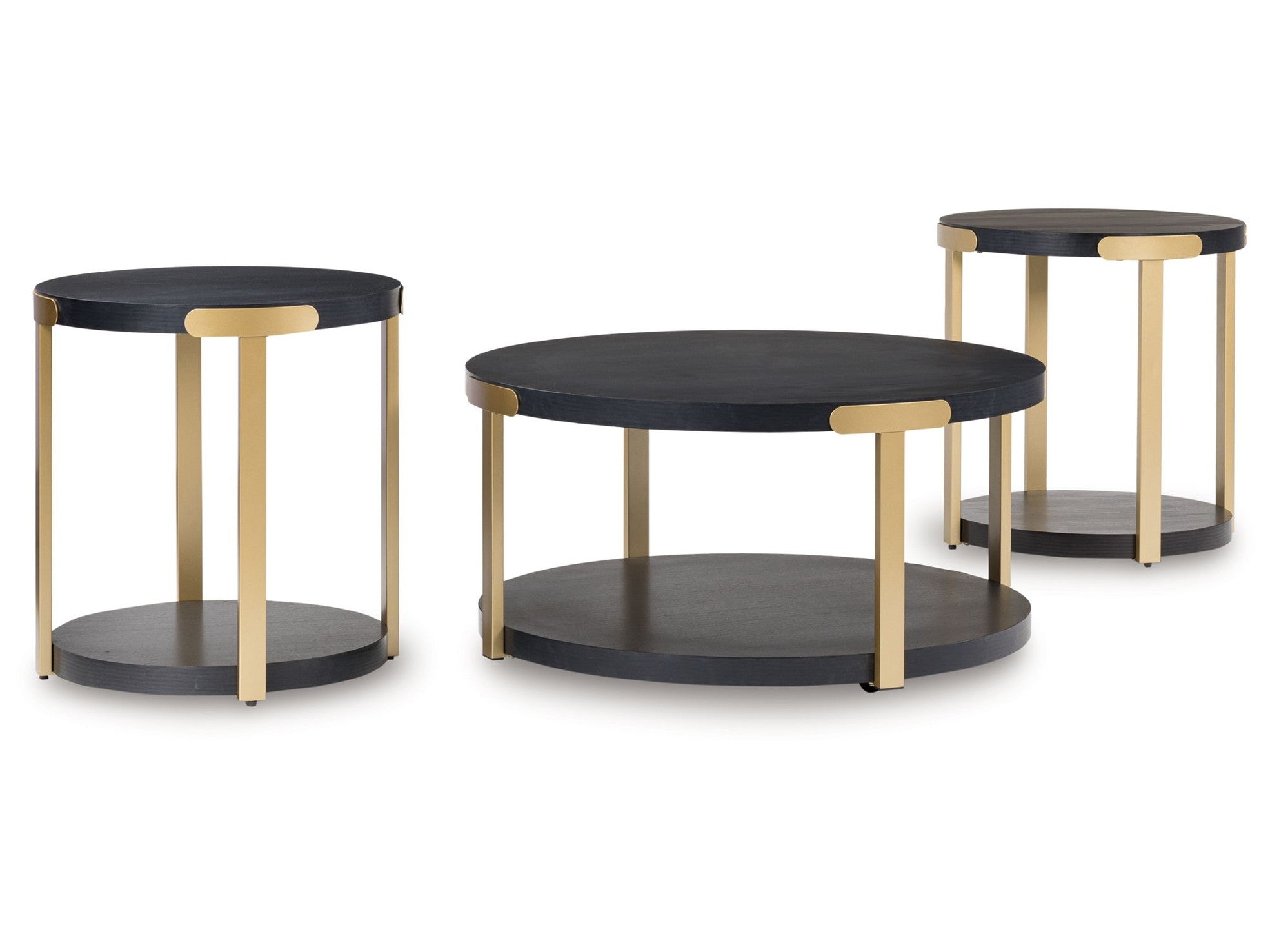 Shylore - Occasional Table Set (Set of 3) - Black / Brass Finish