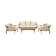 Cypress - 4 Piece Outdoor Patio Conversation Set - Blonde Eucalyptus / Ivory