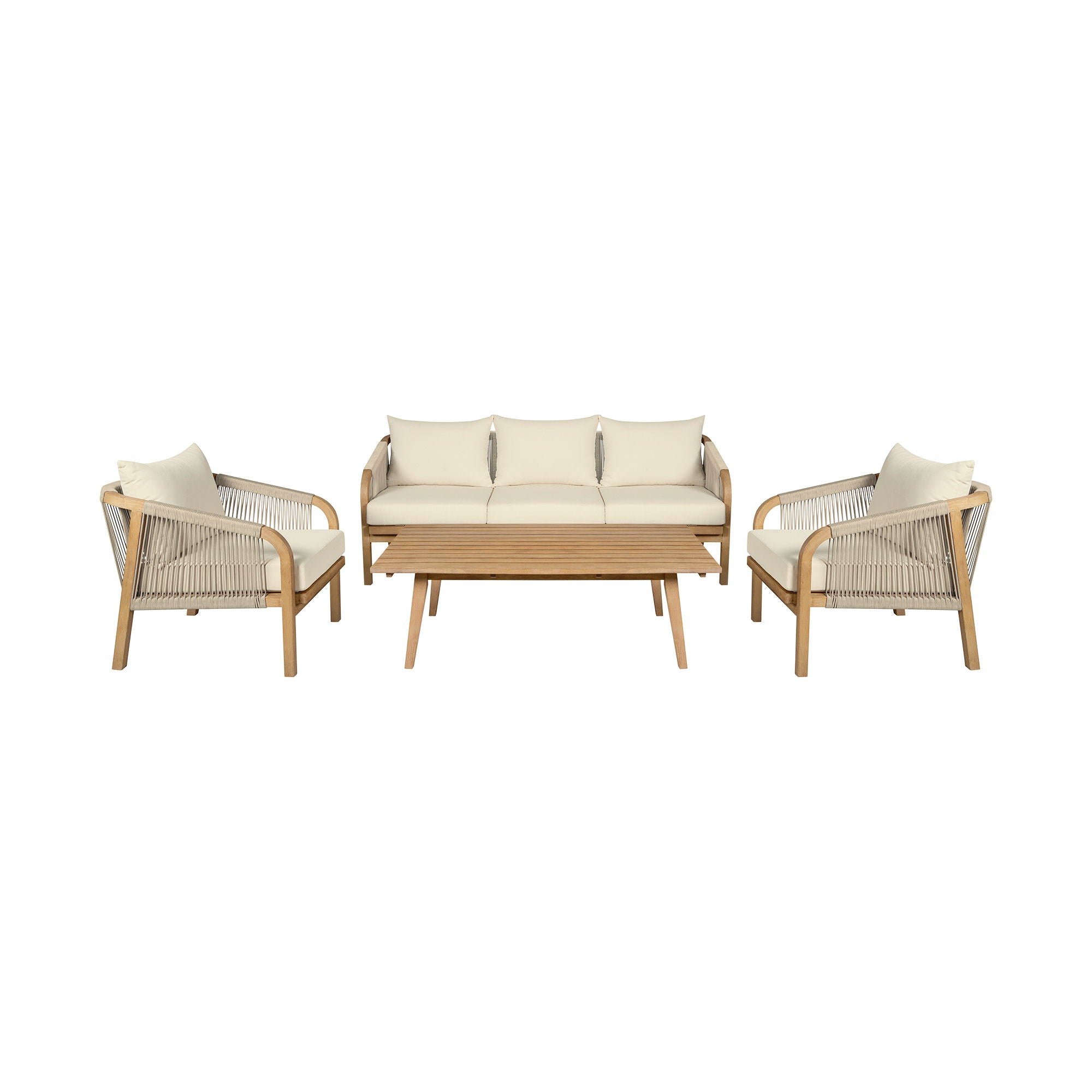 Cypress - 4 Piece Outdoor Patio Conversation Set - Blonde Eucalyptus / Ivory