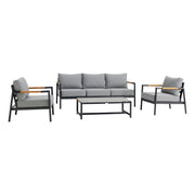 Royal - 4 Piece Aluminum And Teak Outdoor Seating Set With Cushions - Black / Dark Gray