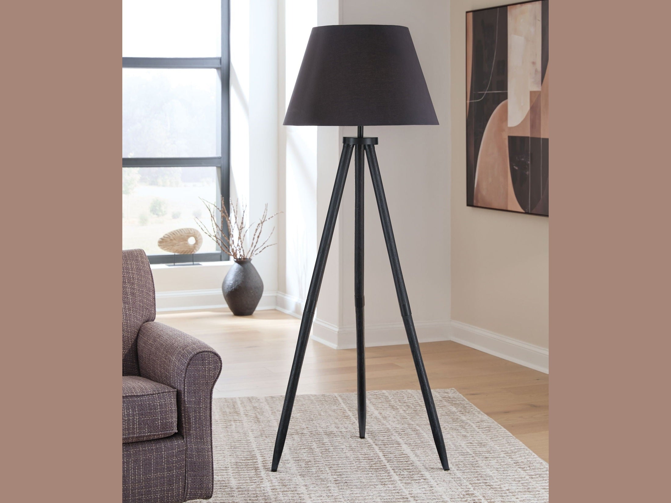 Orhan - Wood Floor Lamp - Black