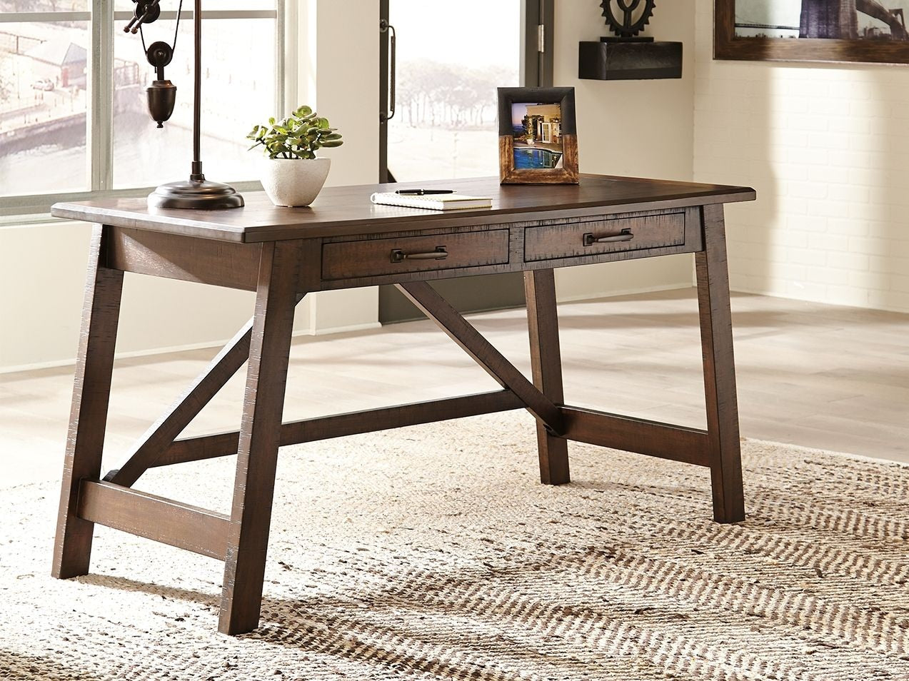 Baldridge - Home Office Large Leg Desk - Rustic Brown