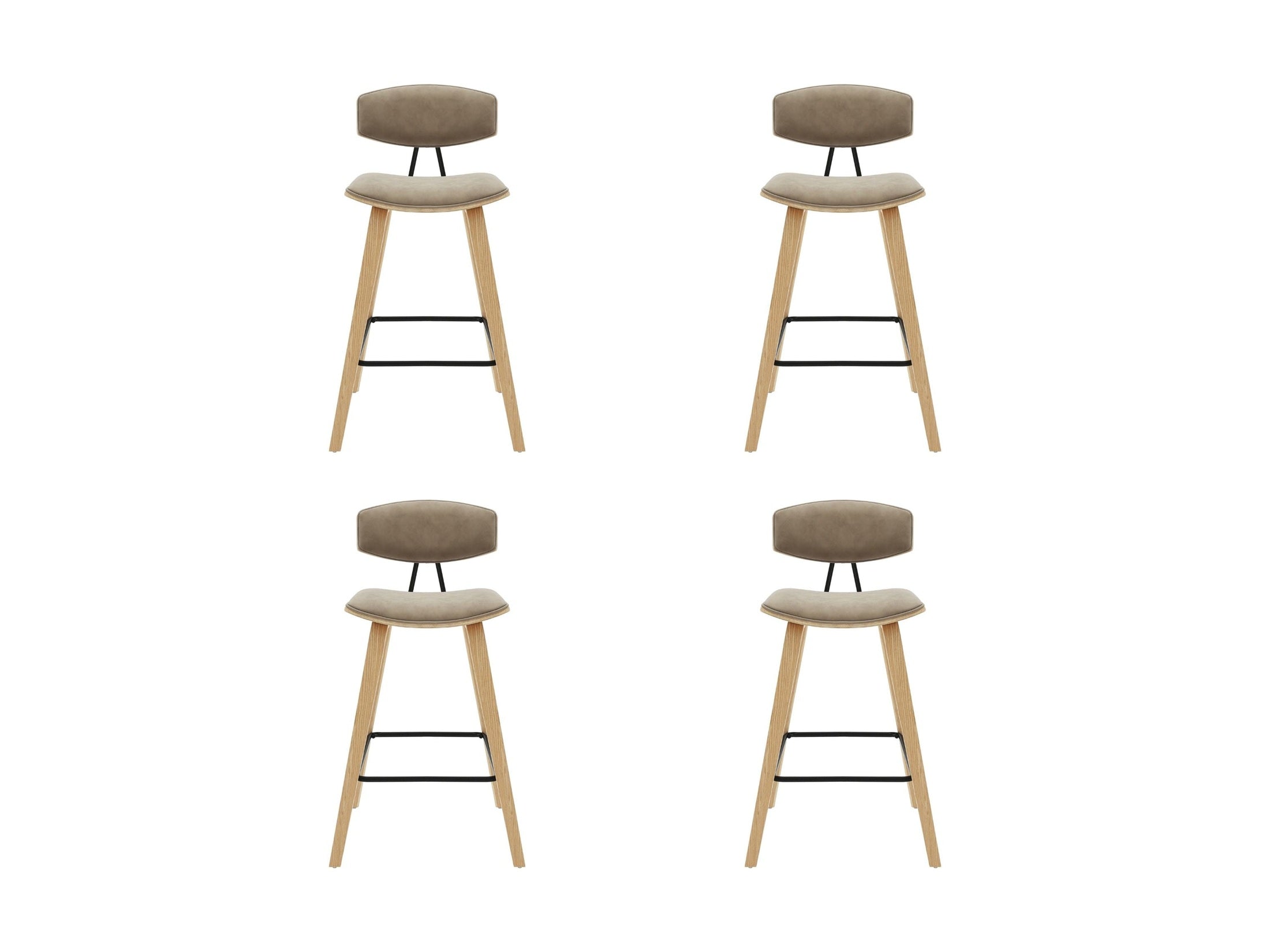 Fox - Counter Height Curved Back Wood Bar Stool With Faux Leather Seat