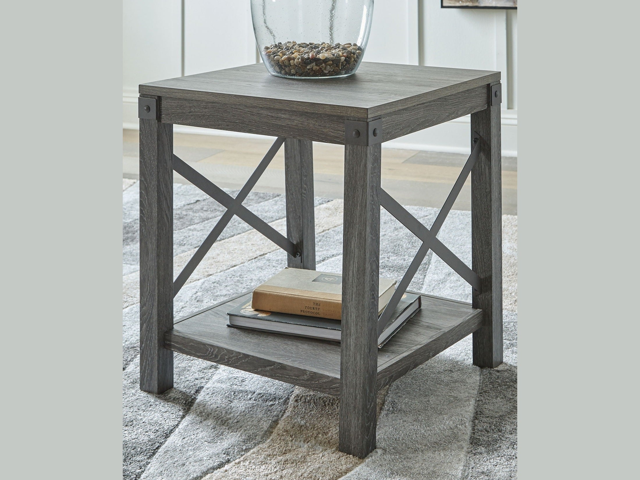 Freedan - Square End Table - Grayish Brown