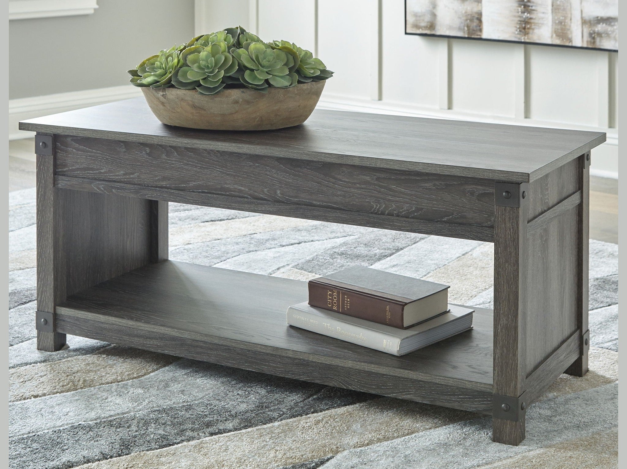 Freedan - Rect Lift Top Cocktail Table - Grayish Brown