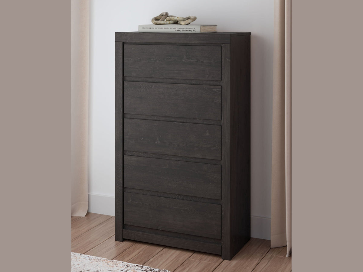 Fraluna - Five Drawer Chest - Charcoal