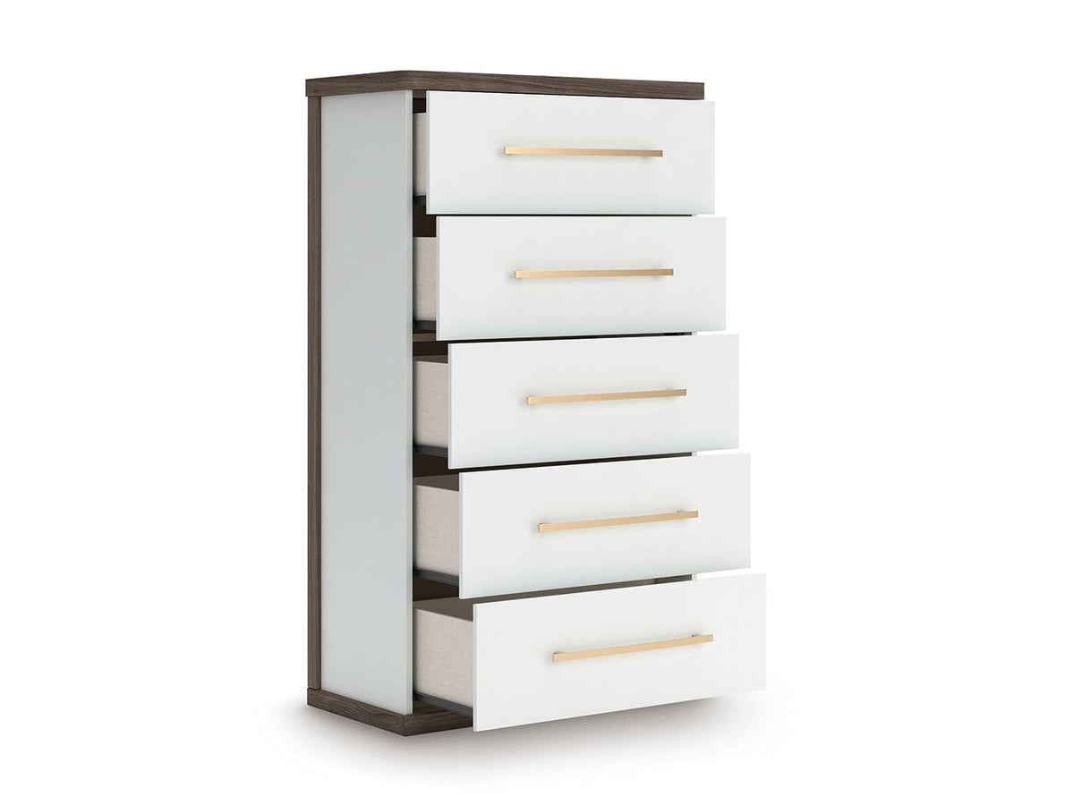 Kendanport - Five Drawer Chest - Brown / White