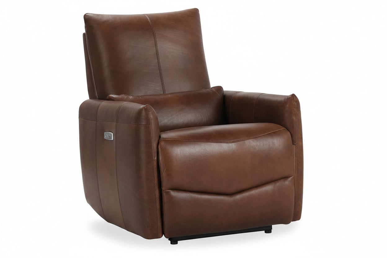 Brown leather recliner chair on a white background