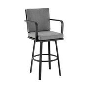 Don - 30" Outdoor Patio Swivel Bar Stool - Black Aluminum With Gray Cushions