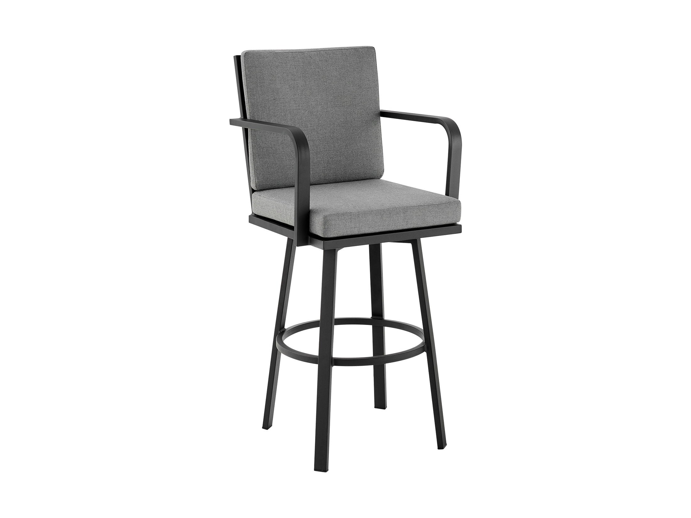 Don - 30" Outdoor Patio Swivel Bar Stool - Black Aluminum With Gray Cushions
