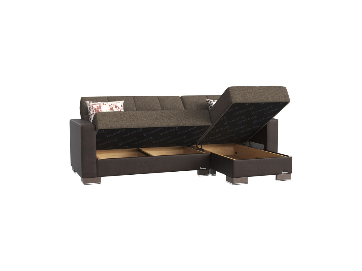 Ottomanson Armada - Upholstered Convertible Chaise Lounge With Storage - Brown PU Polyester