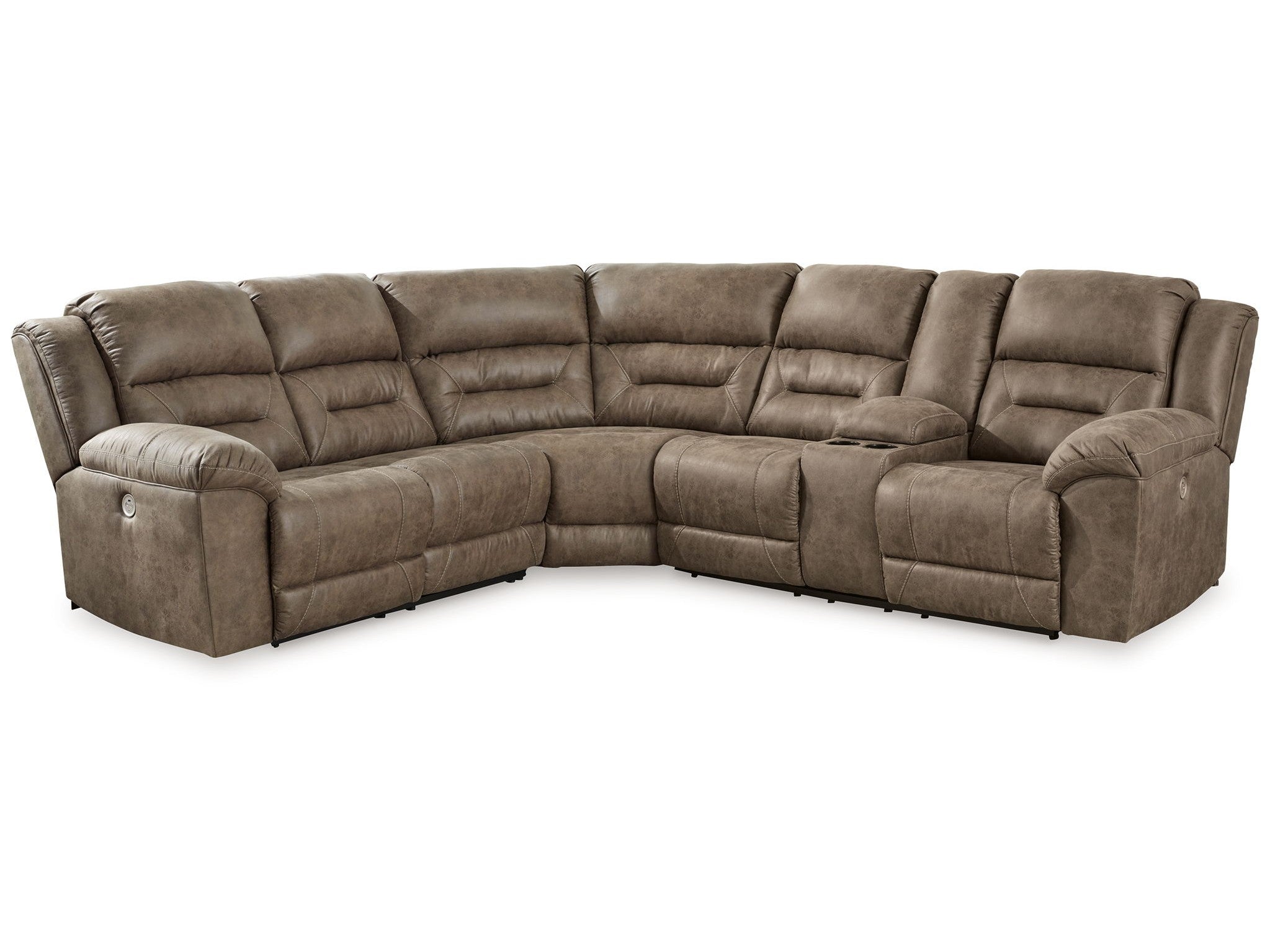 Ravenel - 3-Piece Power Reclining Sectional With Raf Power Reclining Loveseat With Console - Faux Leather - Fossil