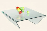 72102 clear glass coffee table with colorful fruit decorations on a white background