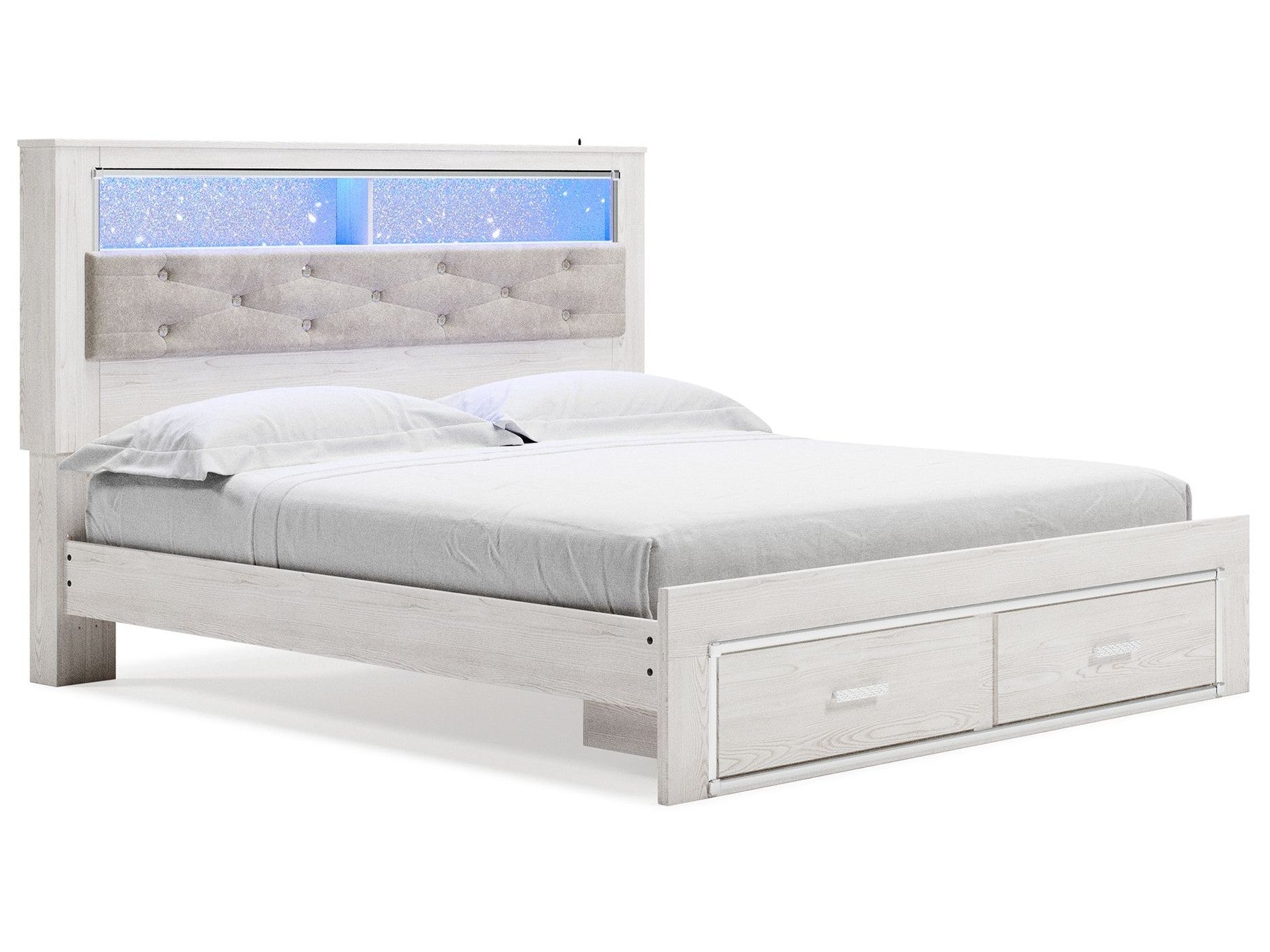 Altyra - King Upholstered Bookcase Bed With Storage - White