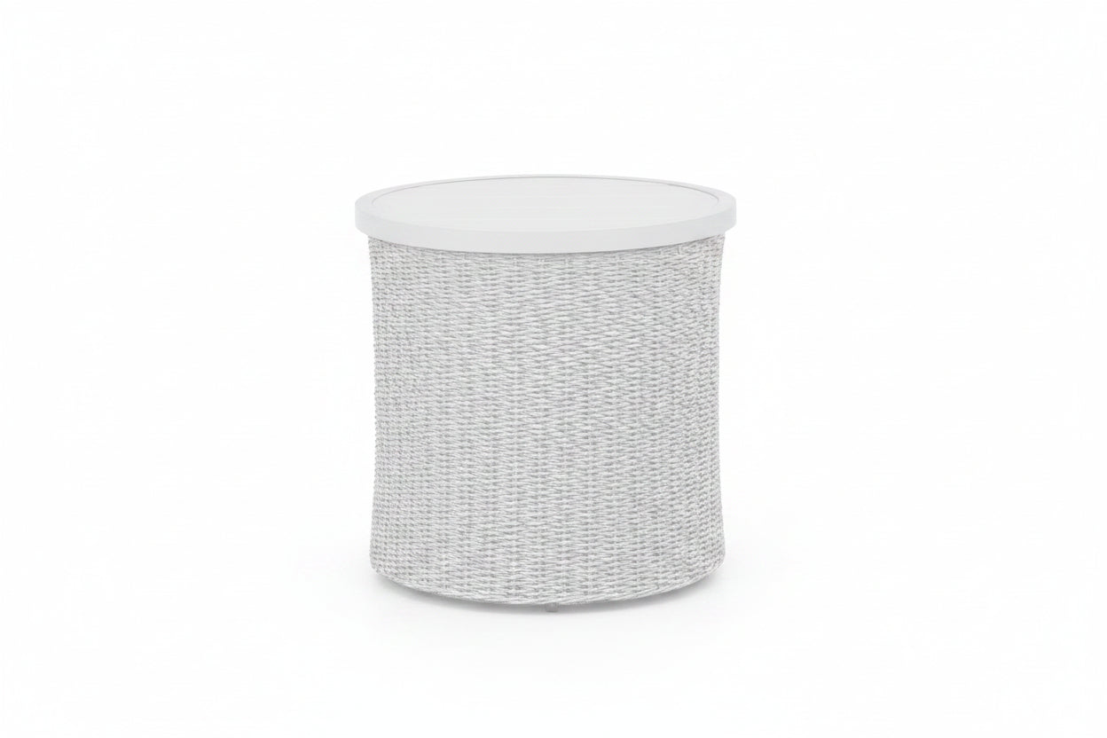 Woven storage basket with dimensions on a white background