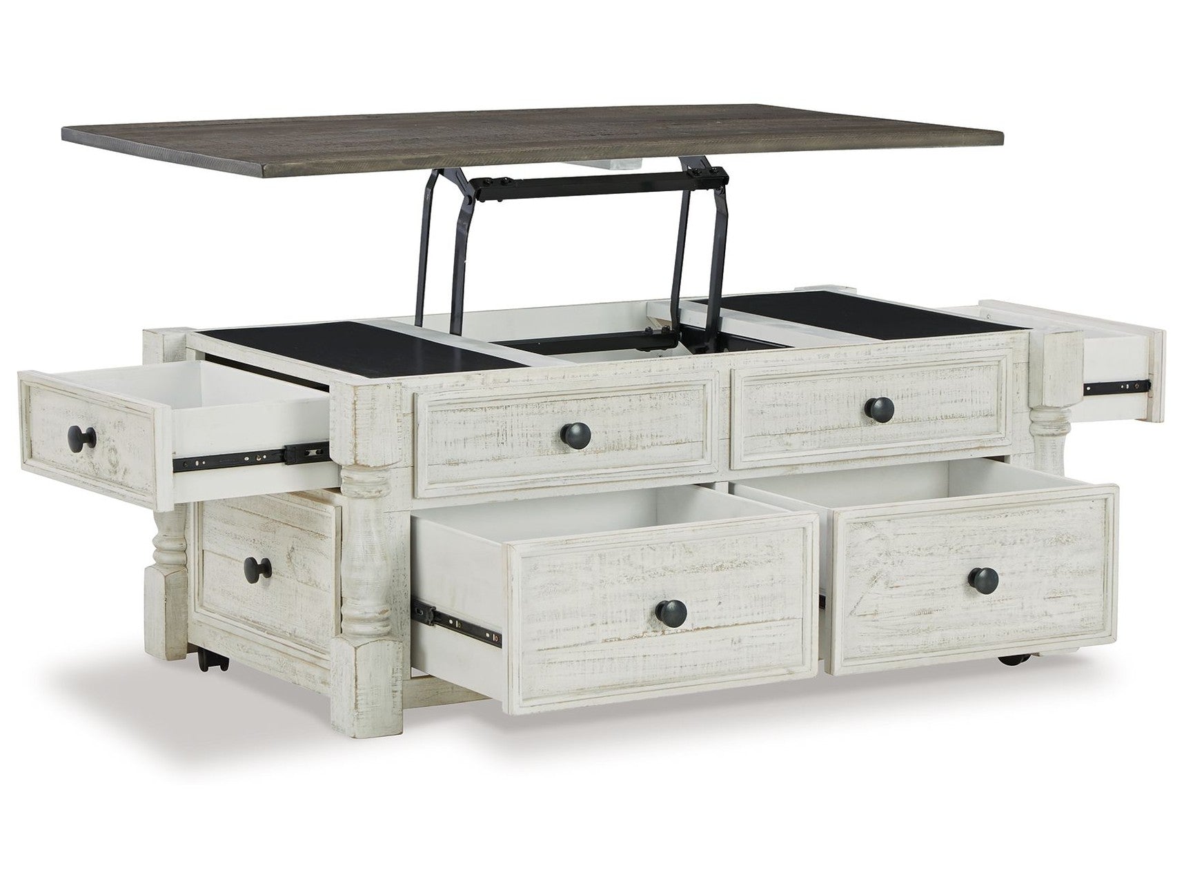 Havalance - Lift Top Cocktail Table with Storage Drawers - White / Gray