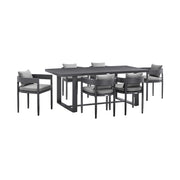 Menorca - Outdoor Patio 7-Piece Dining Table Set In Aluminum With Gray Cushions