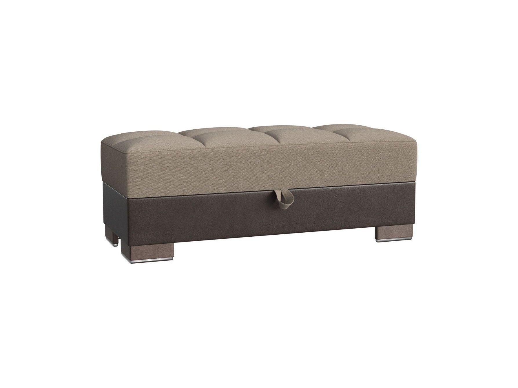 Ottomanson Armada X - Upholstered Convertible Wood Trimmed Ottoman With Storage - Beige/Brown PU Chenille