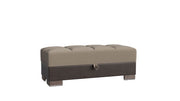 Ottomanson Armada X - Upholstered Convertible Wood Trimmed Ottoman With Storage - Beige/Brown PU Chenille