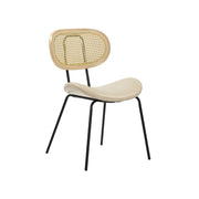 Spade - Scandi-Inspired Rattan Back Dining Chair With Cream Faux Leather Seat And Black Legs - Latte