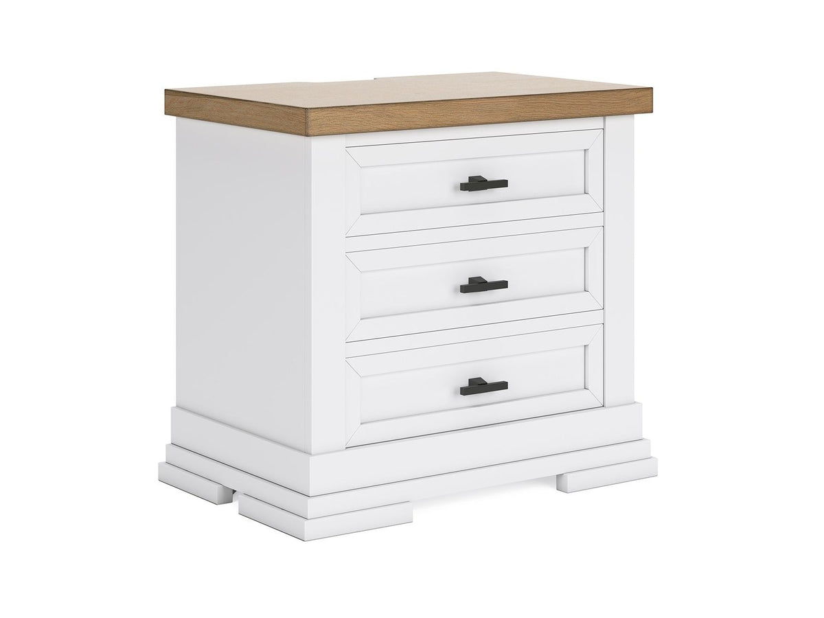 Ashbryn - Three Drawer Night Stand - White / Natural