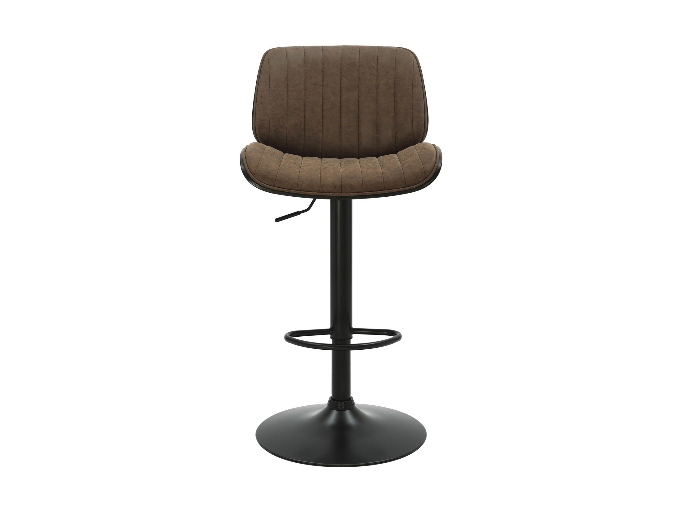 Brock - Adjustable Swivel Curved Back Wood Bar Stool With Faux Leather Seat