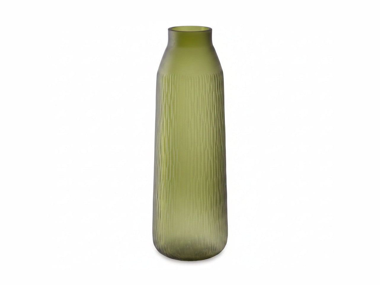 Scottyard glass vase with ribbed texture on a white background.