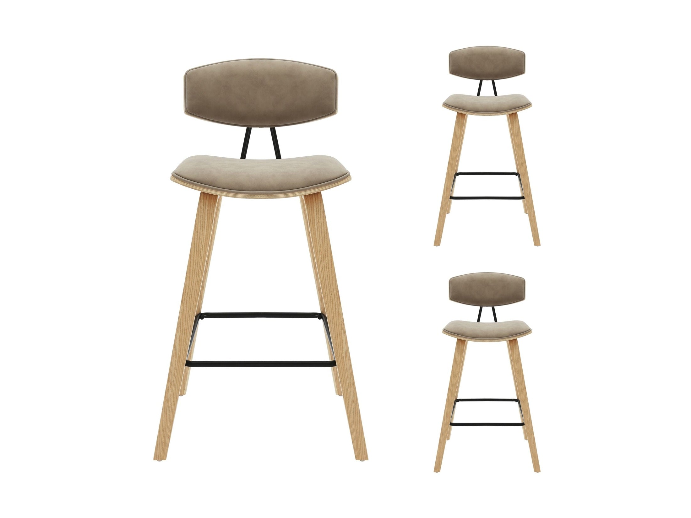 Fox - Counter Height Curved Back Wood Bar Stool With Faux Leather Seat