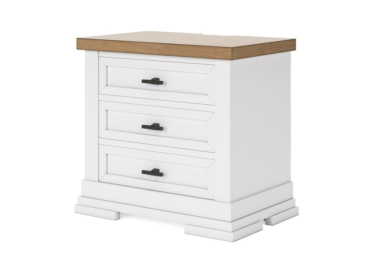 Ashbryn - Three Drawer Night Stand - White / Natural
