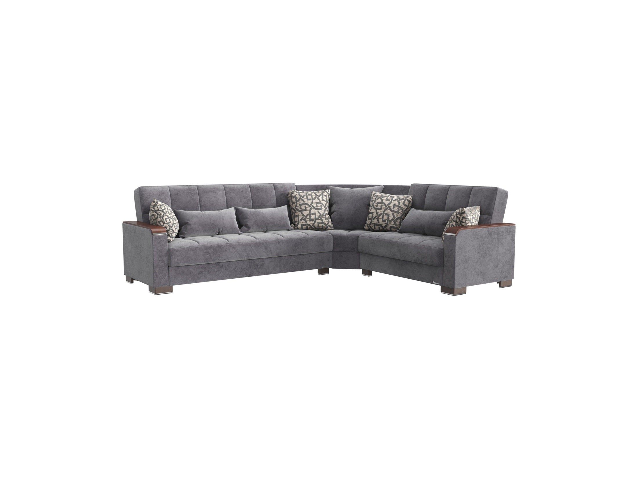 Ottomanson Armada X - Upholstered Convertible Wood Trimmed Sectional With Storage - Microfiber