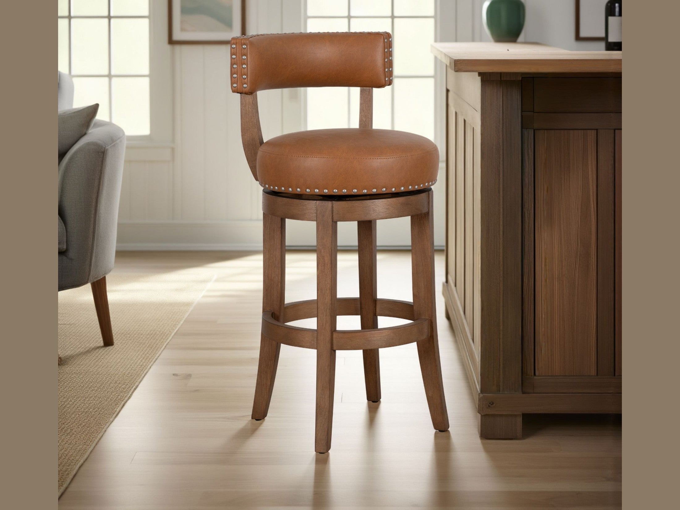 Mystic - Swivel Rubberwood Counter Or Bar Height Barstool With Faux Leather Seat