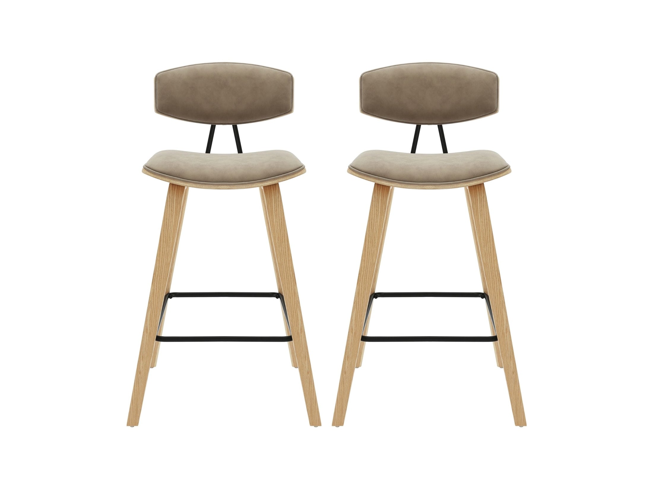Fox - Counter Height Curved Back Wood Bar Stool With Faux Leather Seat