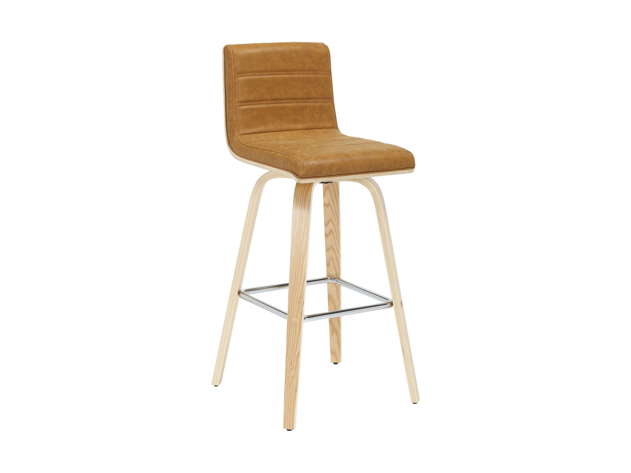 Vienna - 39.5" Swivel Bar Height Square Back Wood Bar Stool With Faux Leather Seat