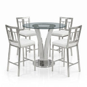 Celina - 5-Piece Round Tempered Glass Tabletop Dining Table Set With Stools Seats Up To 4 - White