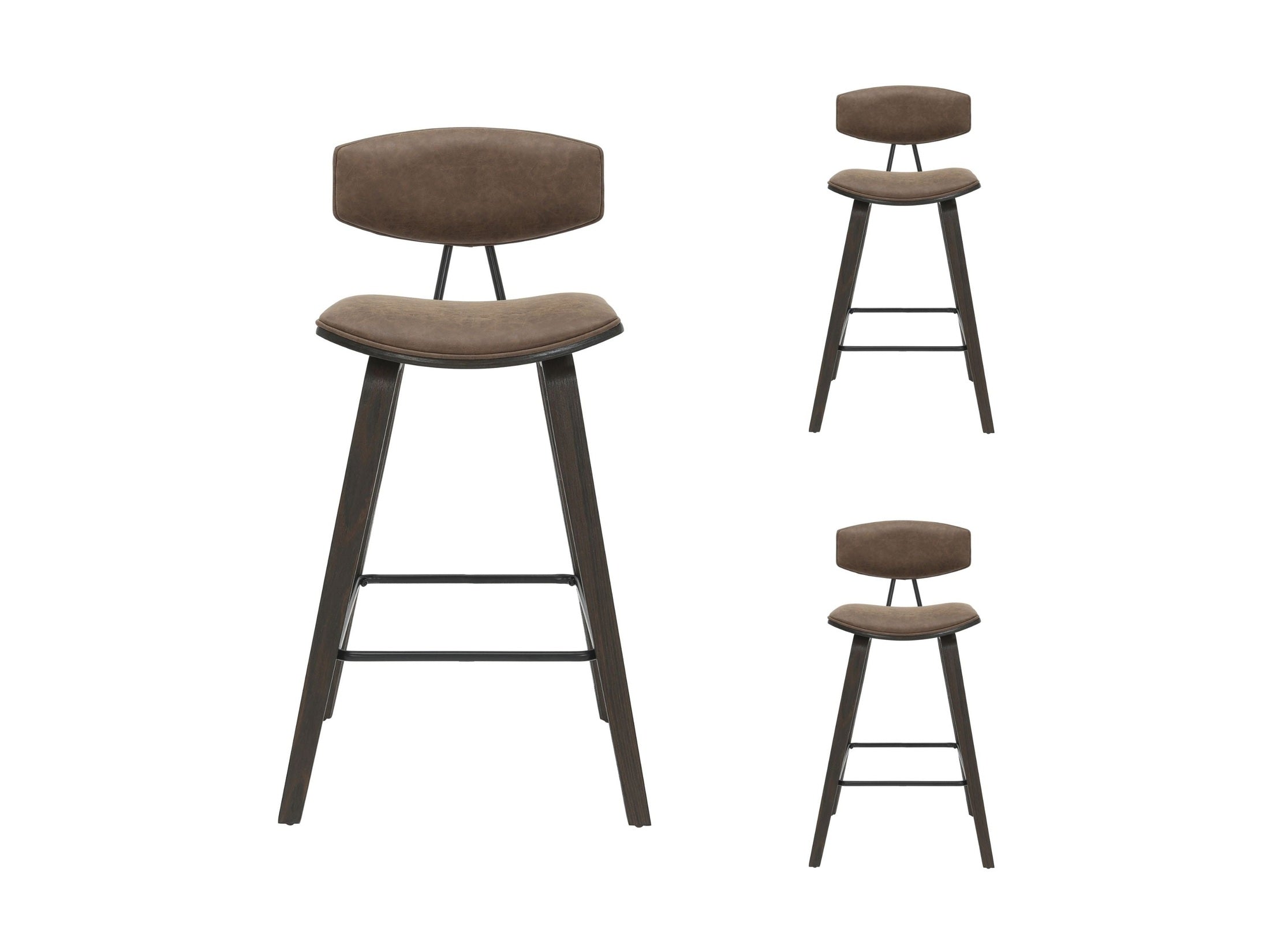 Fox - Counter Height Curved Back Wood Bar Stool With Faux Leather Seat
