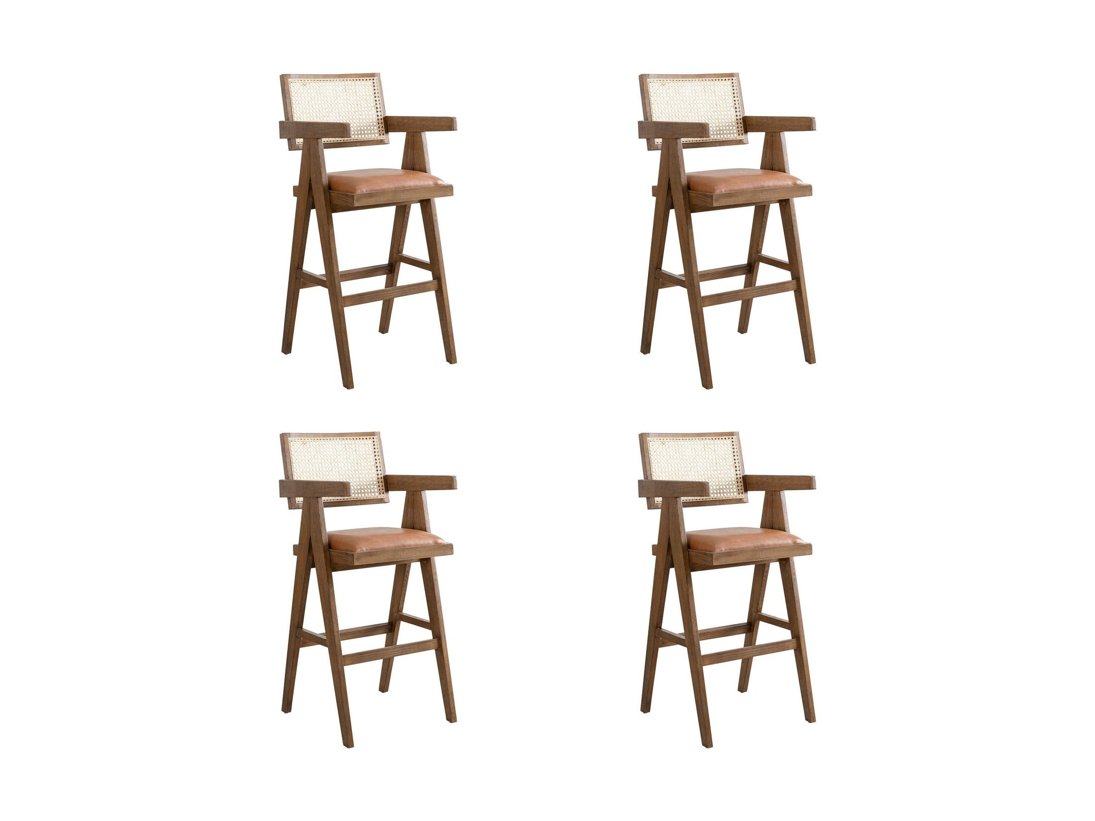 Harley - Nutmeg Brown Solid Wood And Rattan Upholstered 30" Bar Height Barstool