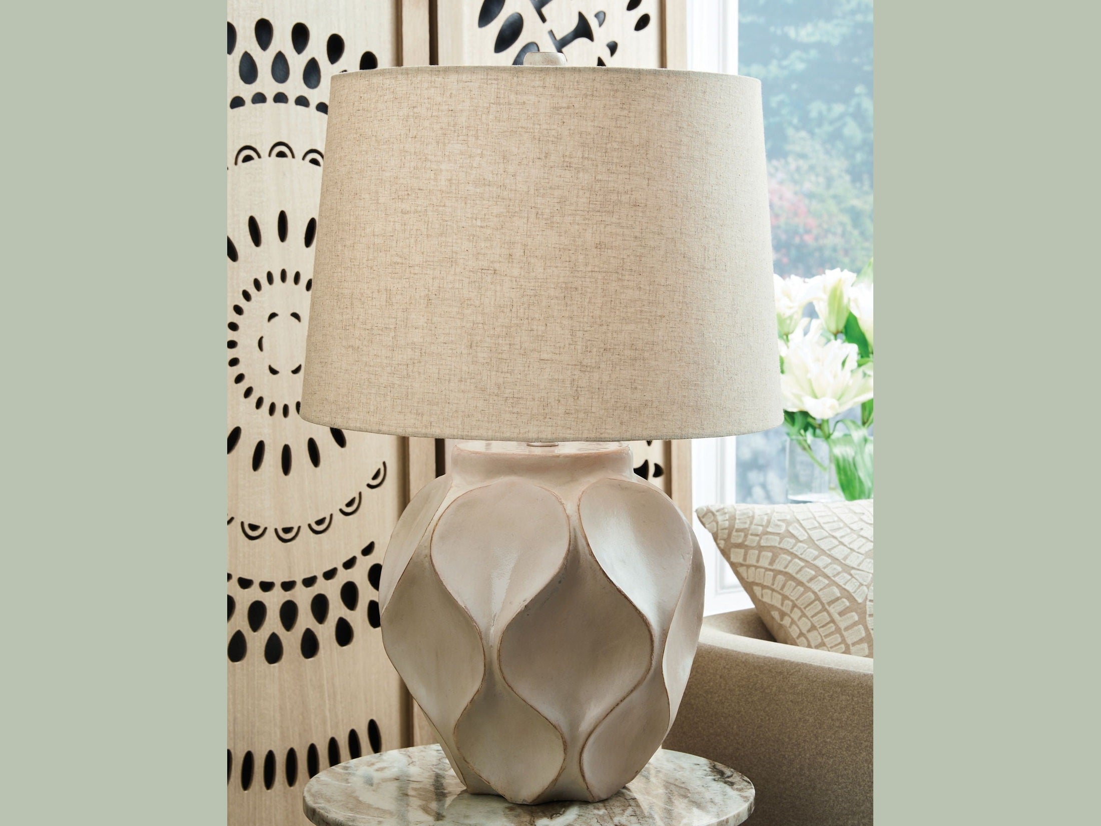 Edselham - Paper Table Lamp - Distressed Cream