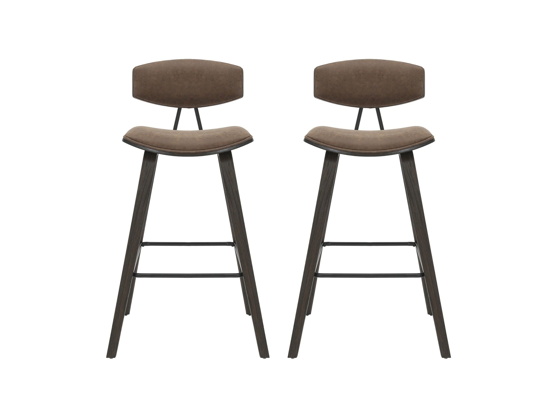Fox - Bar Height Curved Back Wood Bar Stool With Faux Leather Seat