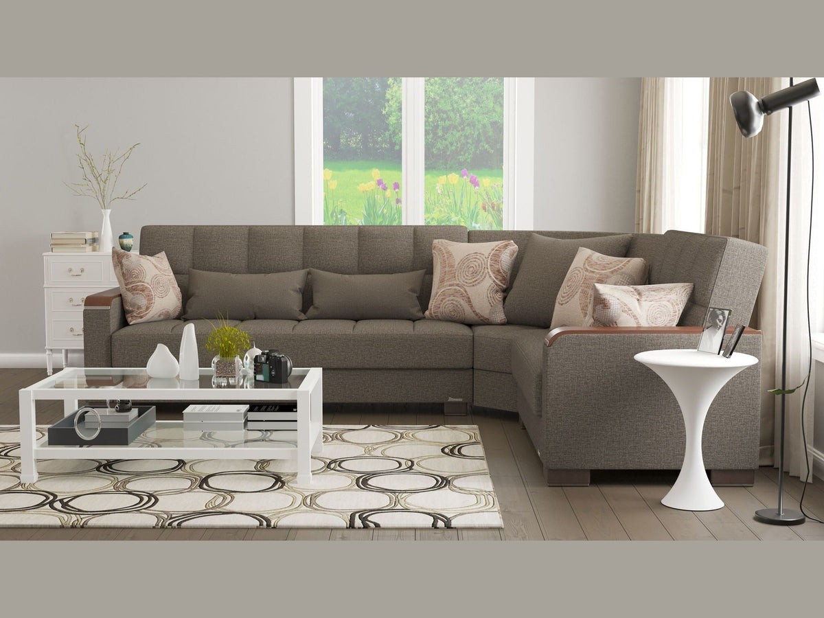 Ottomanson Armada X - Upholstered Convertible Wood Trimmed Sectional With Storage - Polyester