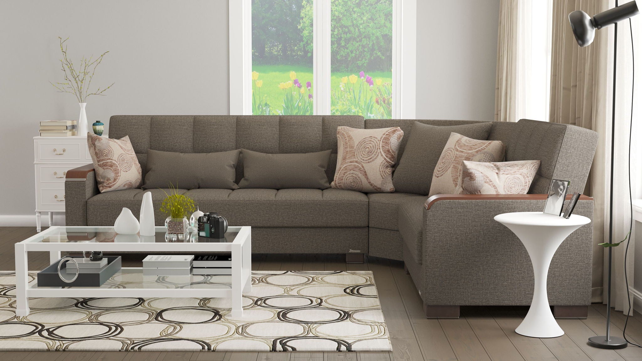 Ottomanson Armada X - Upholstered Convertible Wood Trimmed Sectional With Storage - Polyester