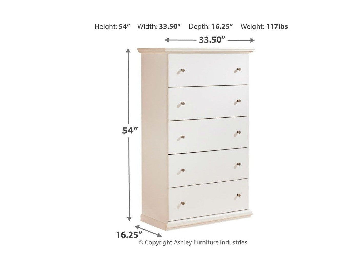 Bostwick Shoals - Five Drawer Chest - White