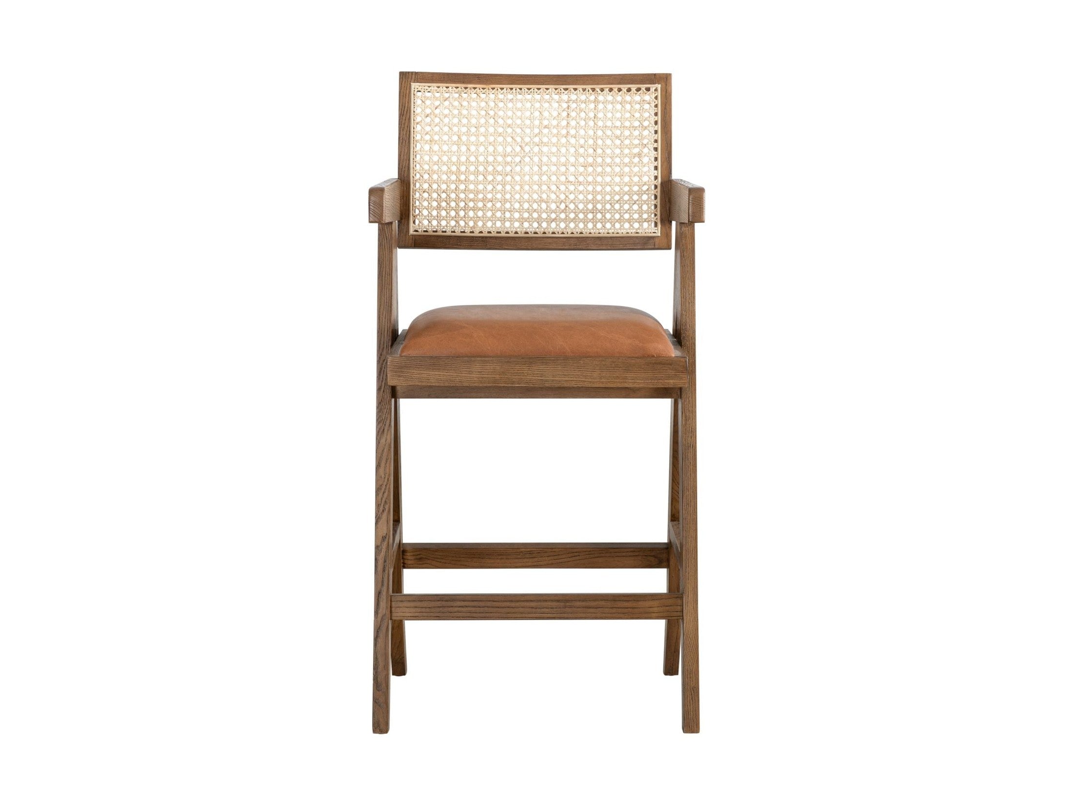 Harley - Nutmeg Brown Solid Wood And Rattan Upholstered 26" Counter Height Barstool