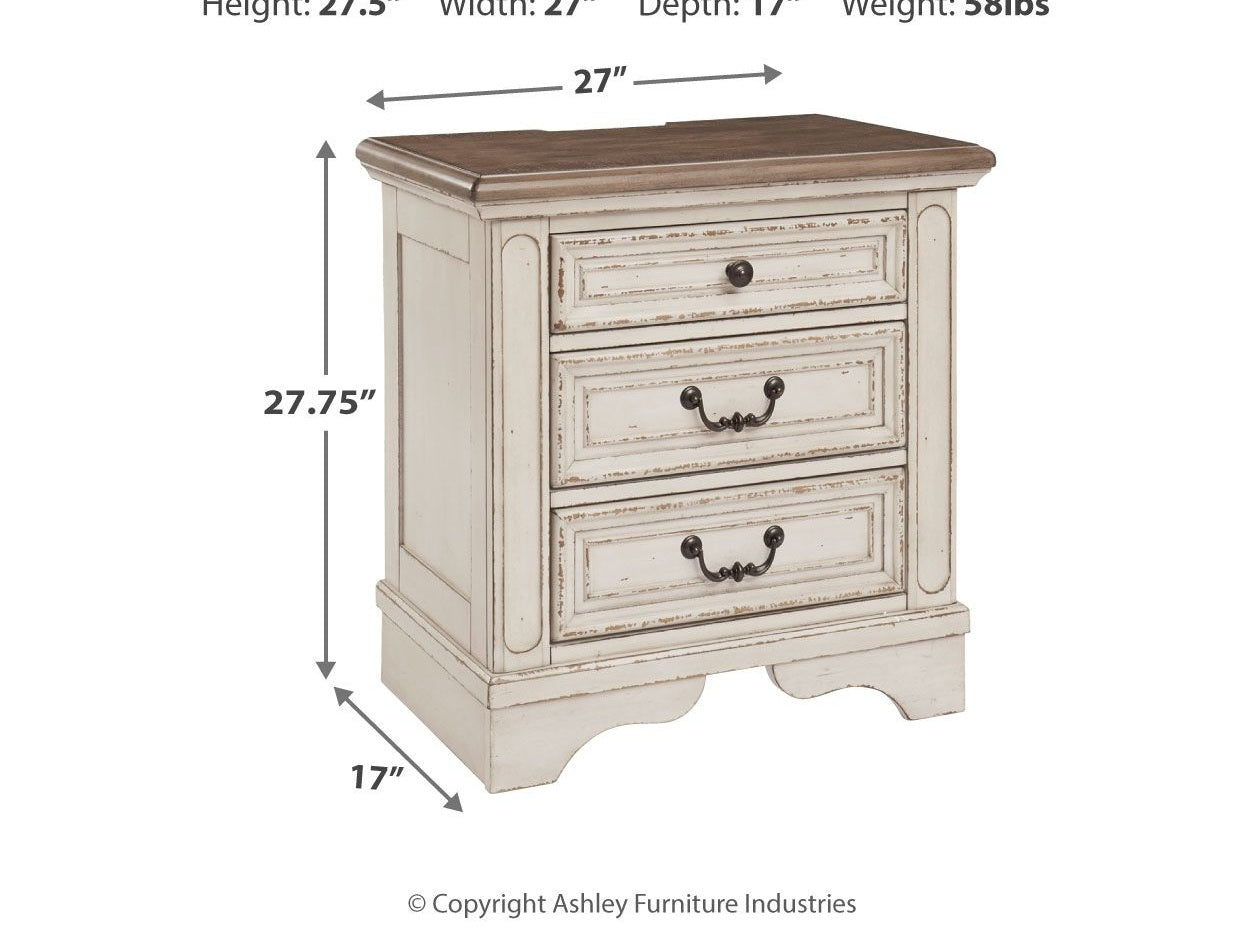 Realyn - Three Drawer Night Stand - White / Brown / Beige