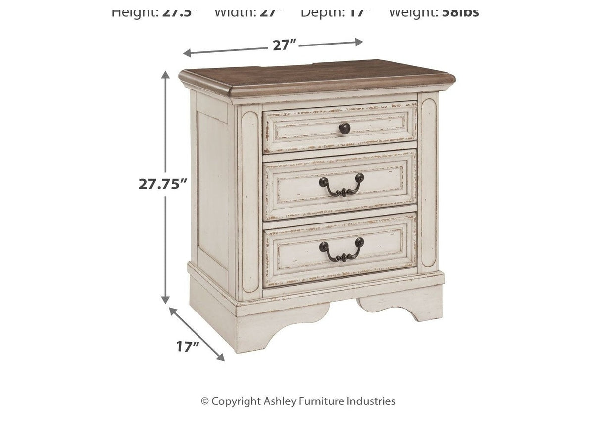 Realyn - Three Drawer Night Stand - White / Brown / Beige