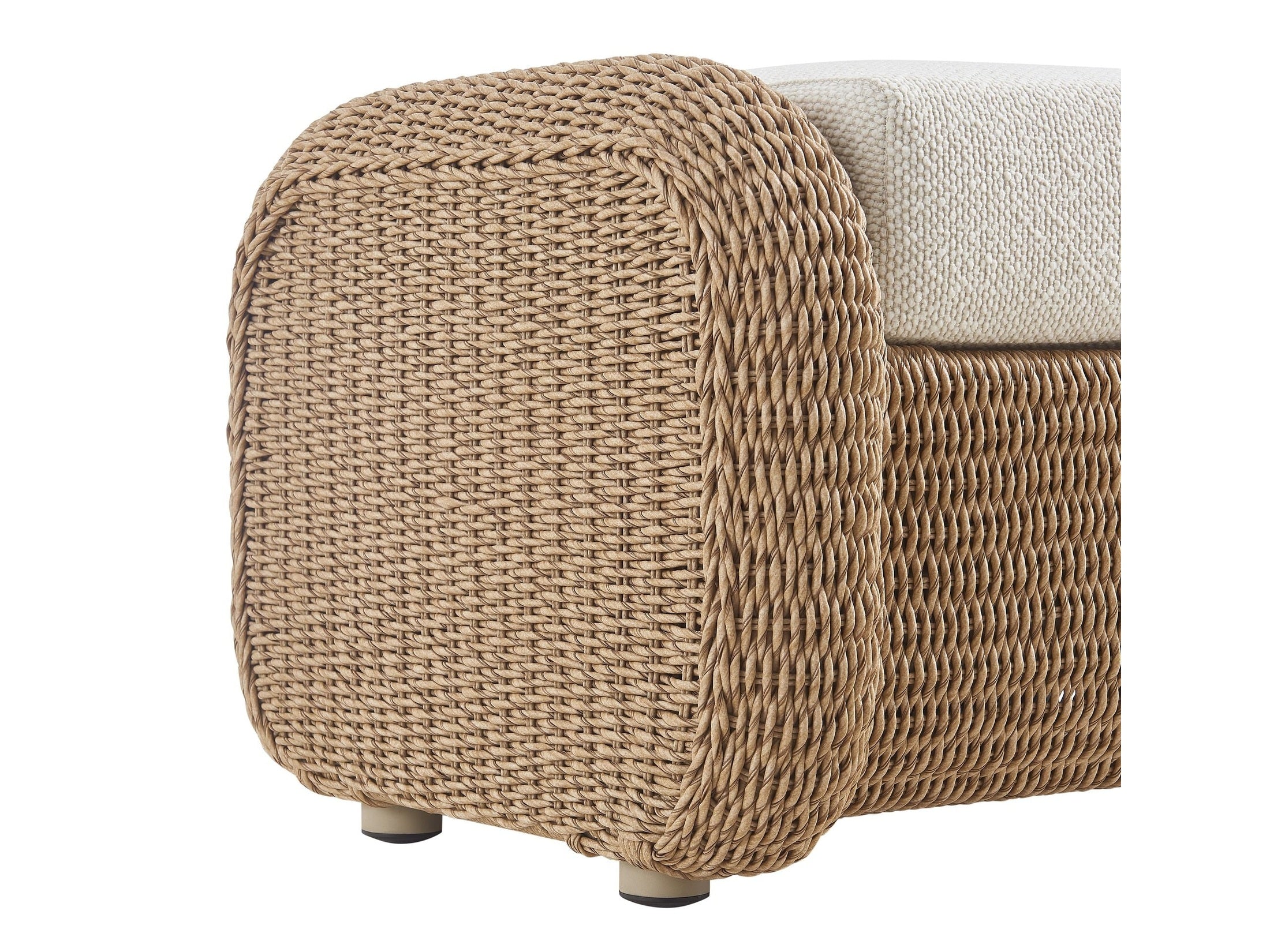 Pavilion - Rattan Outdoor Ottoman With Cushions - Boucle White / Natural
