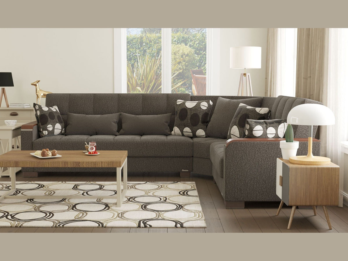 Ottomanson Armada X - Upholstered Convertible Wood Trimmed Sectional With Storage