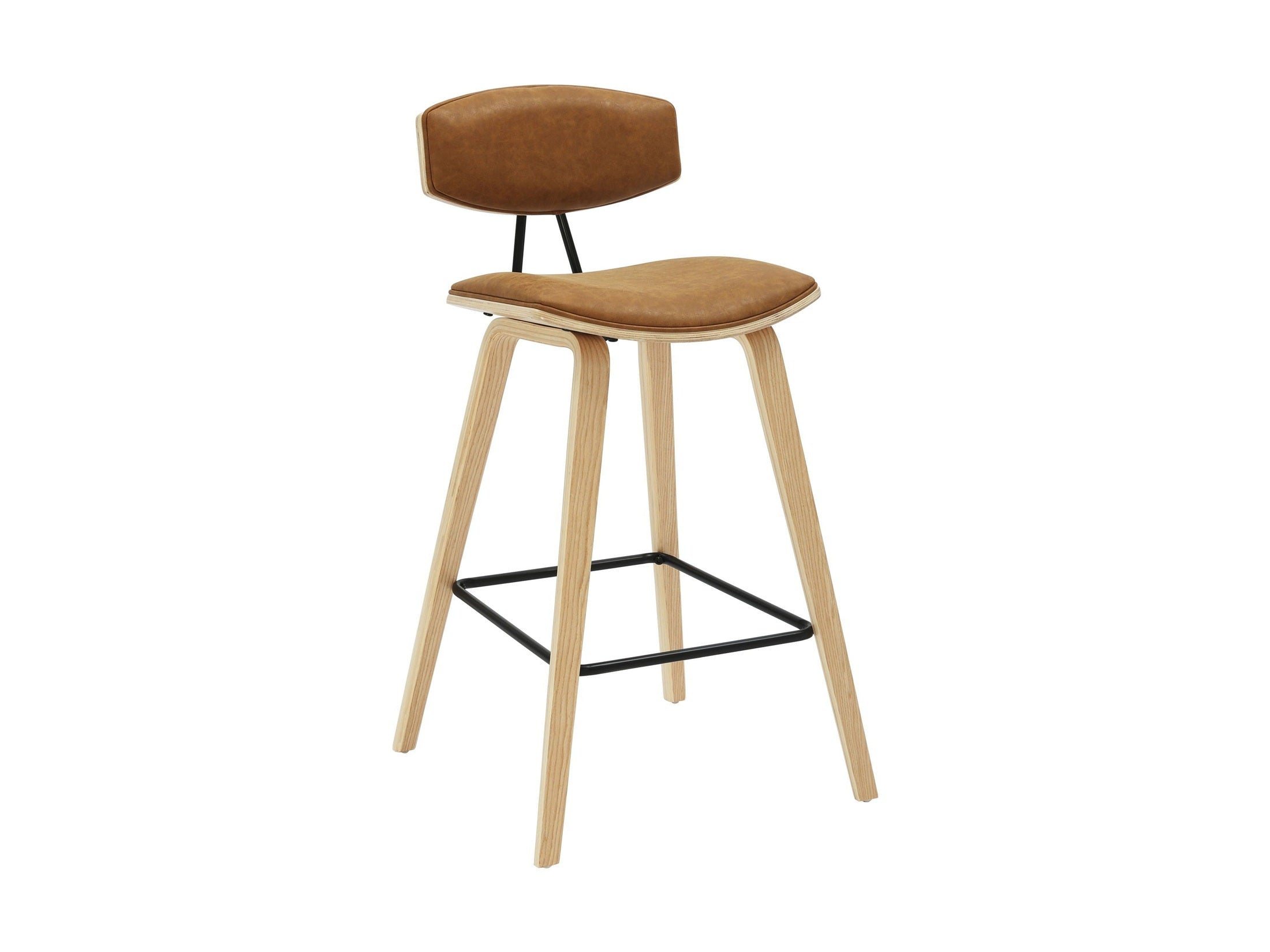 Fox - Counter Height Curved Back Wood Bar Stool With Faux Leather Seat
