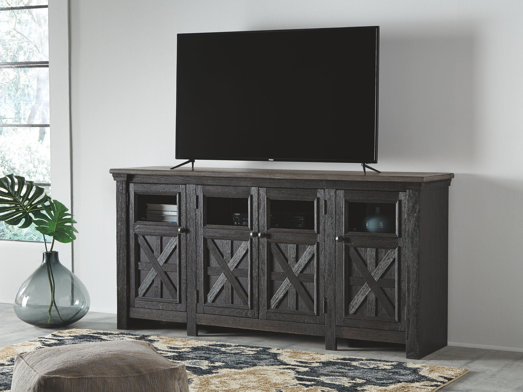 Tyler Creek - Extra Large TV Stand - Black / Gray
